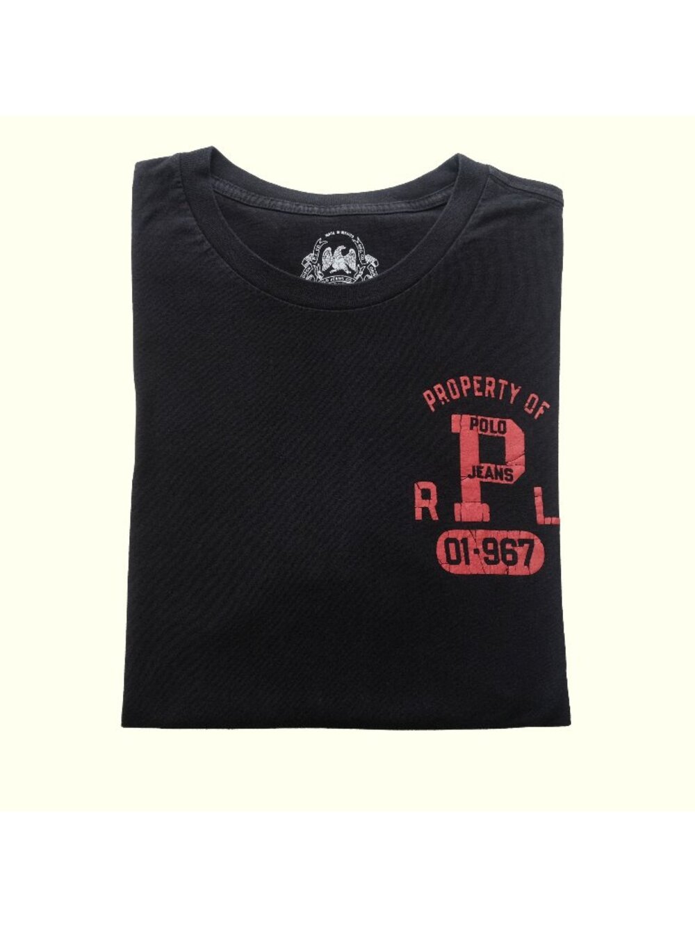 RALPH LAUREN VTG Y2K RETRO PROPERTY OF POLO GRAPHIC BLACK COTTON T SHIRT SZ L